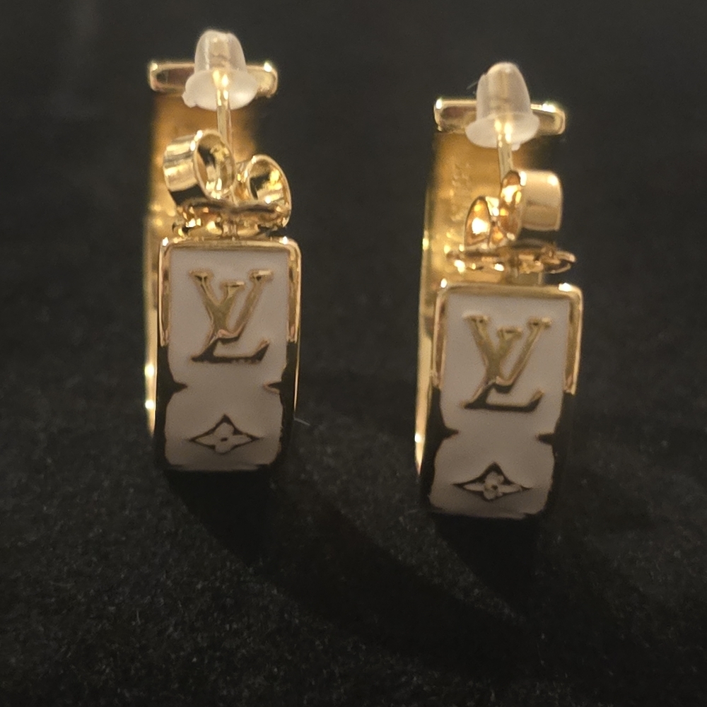 Gold and White Designer Earrings - Picture 2 of 13